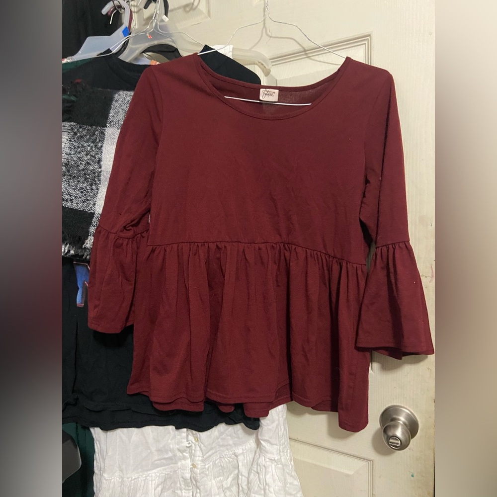 Adrienne Vittadini Wine Flared Sleeve Blouse